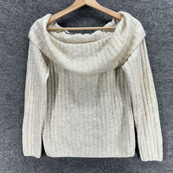 Unbranded Sweater Pullover Women M Medium Beige Knit Cowl Neck Long Sleeve - Picture 1 of 6